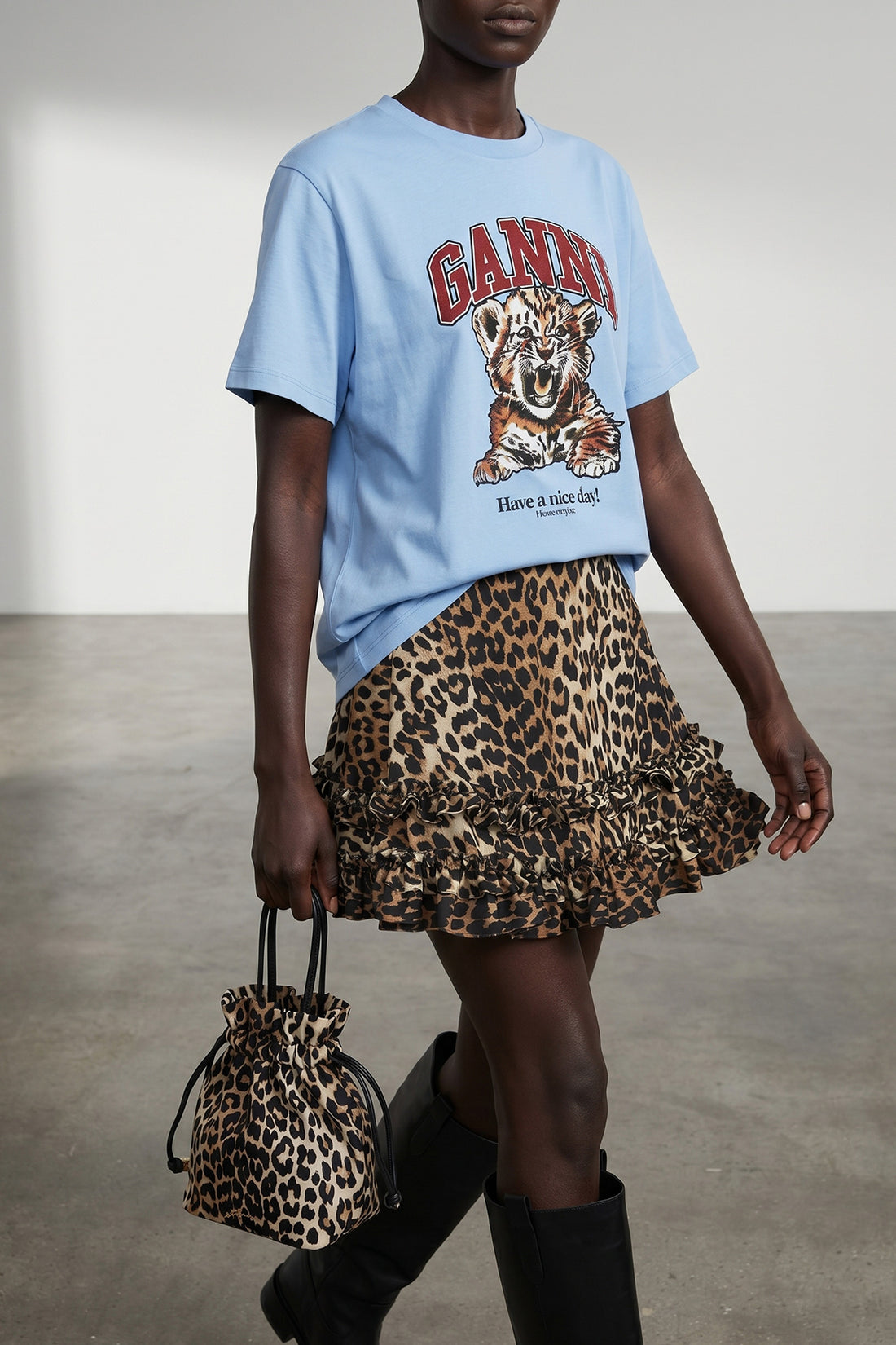 GANNI OS animal print nylon pouch