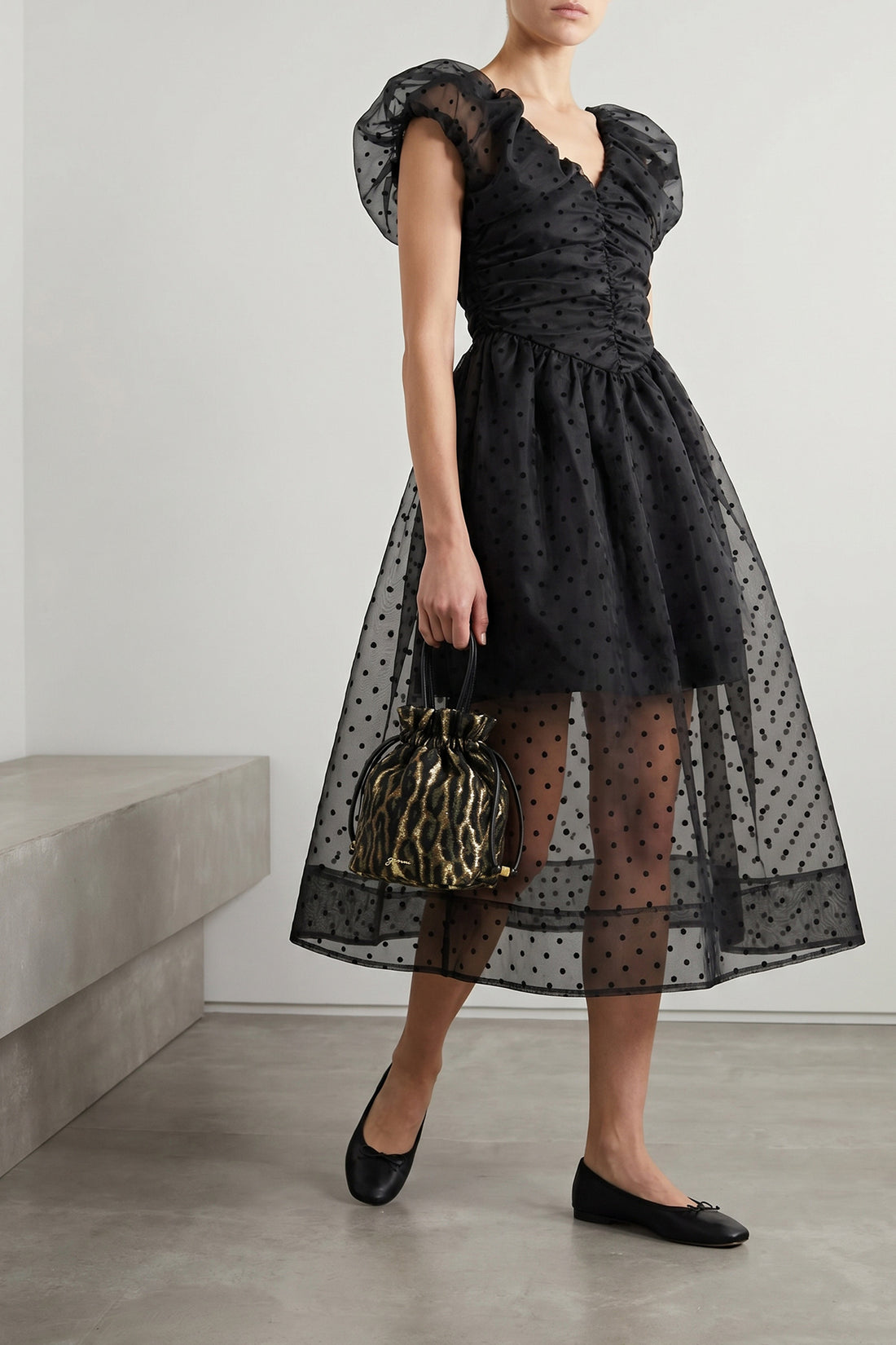 GANNI OS metallic bou bucket pouch in jacquard