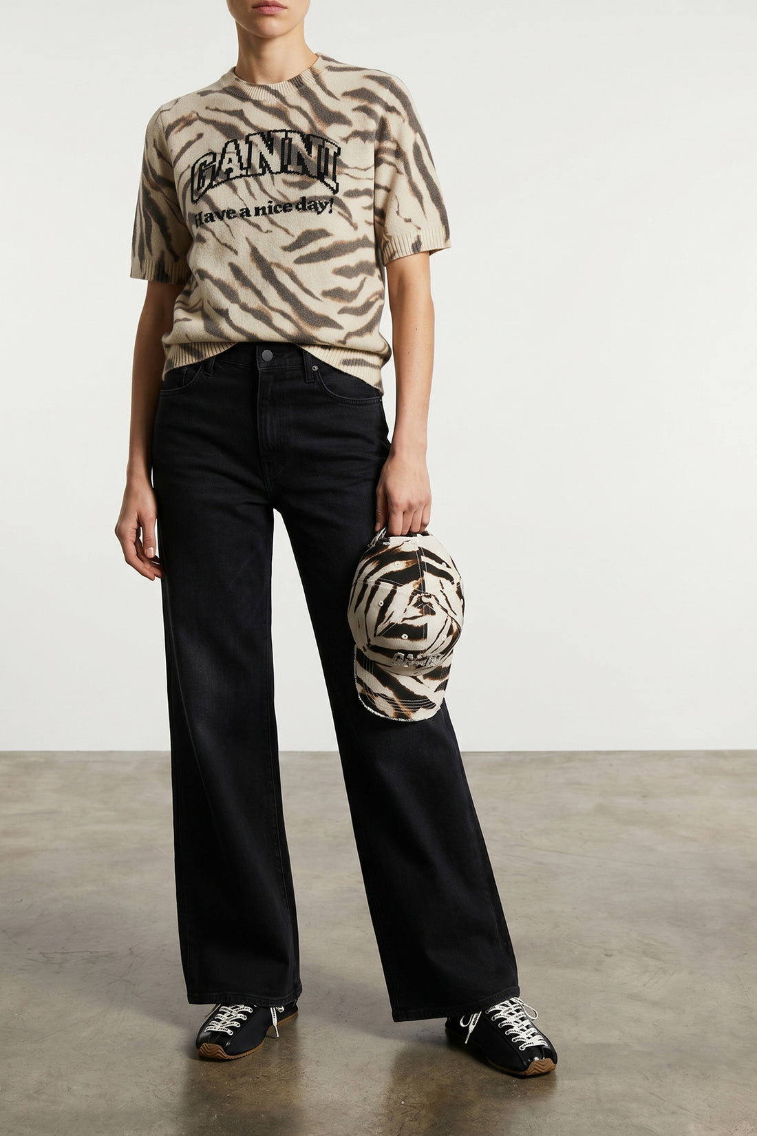 GANNI OS animal print cotton cap