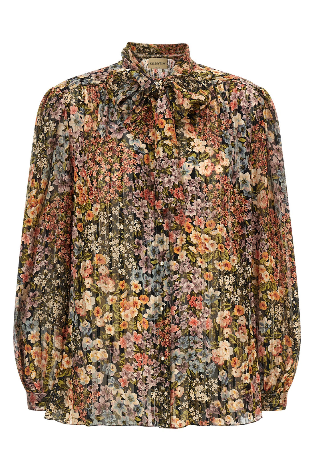 VALENTINO GARAVANI 46 all-over après lhiver - fiorellini print semi-transparent silk shirt