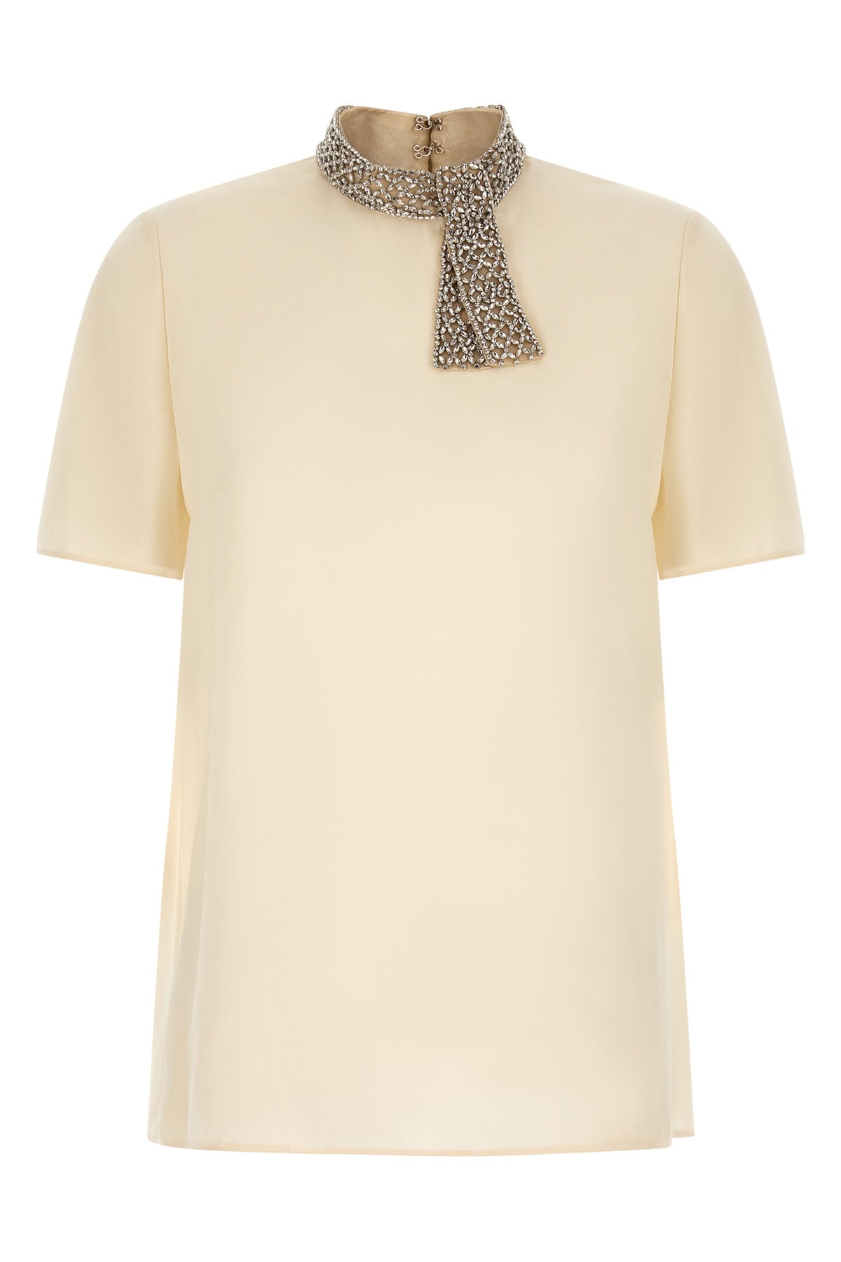 the valentino garavani short-sleeved top is made of fine crêpe de chine silk