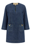 solid chambray medium wash cotton denim dress