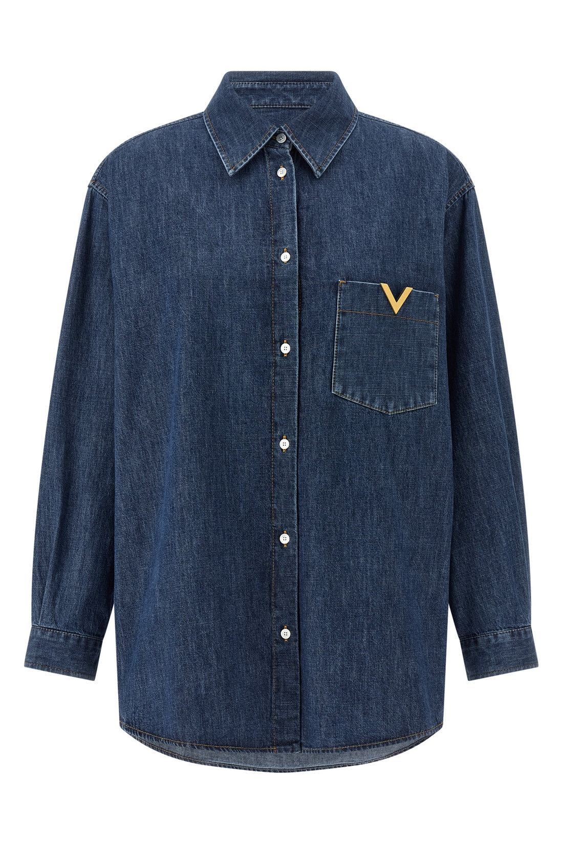 VALENTINO GARAVANI 38 solid chambray cotton denim shirt