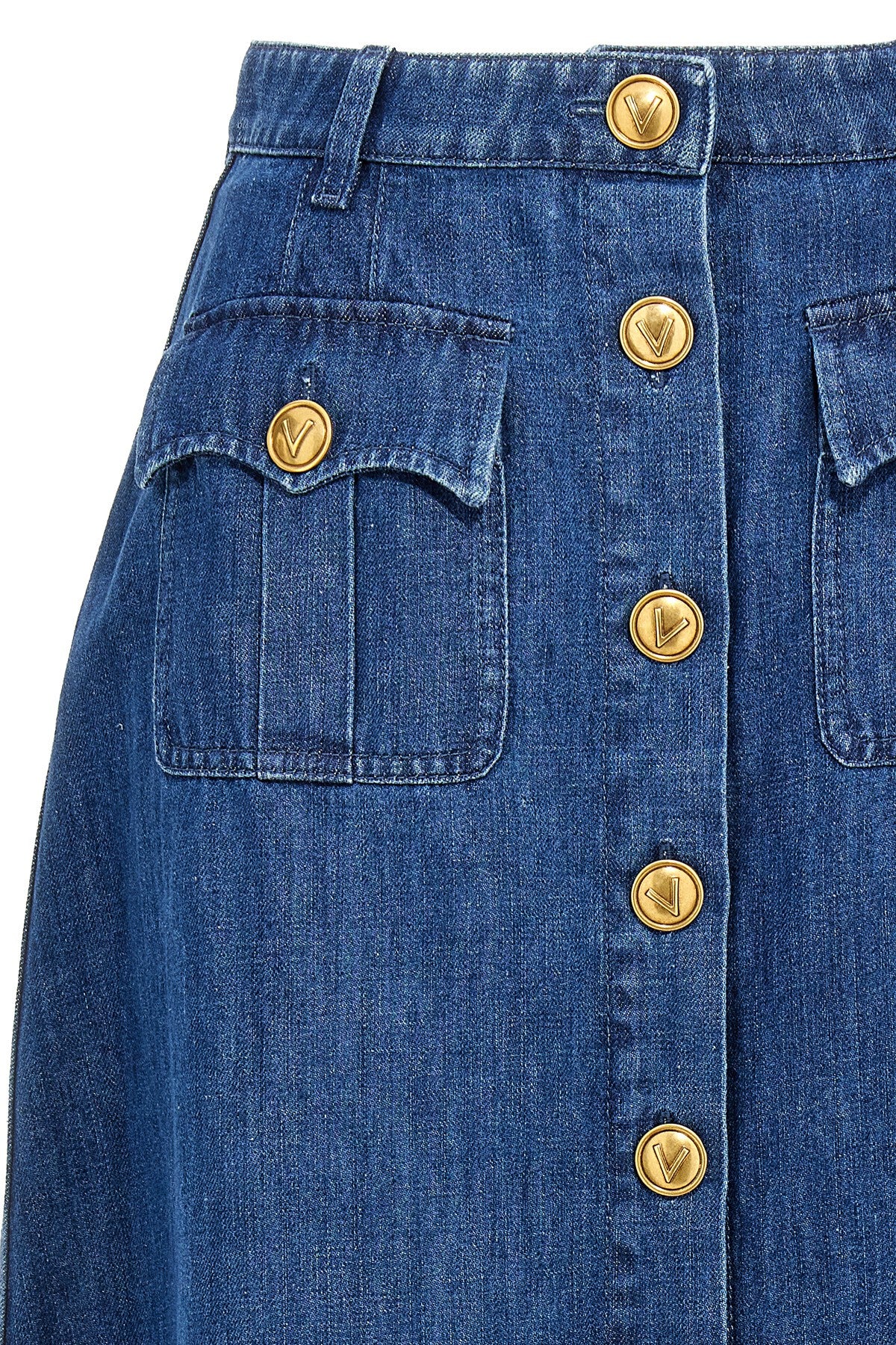 light cotton denim midi skirt
