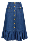 light cotton denim midi skirt