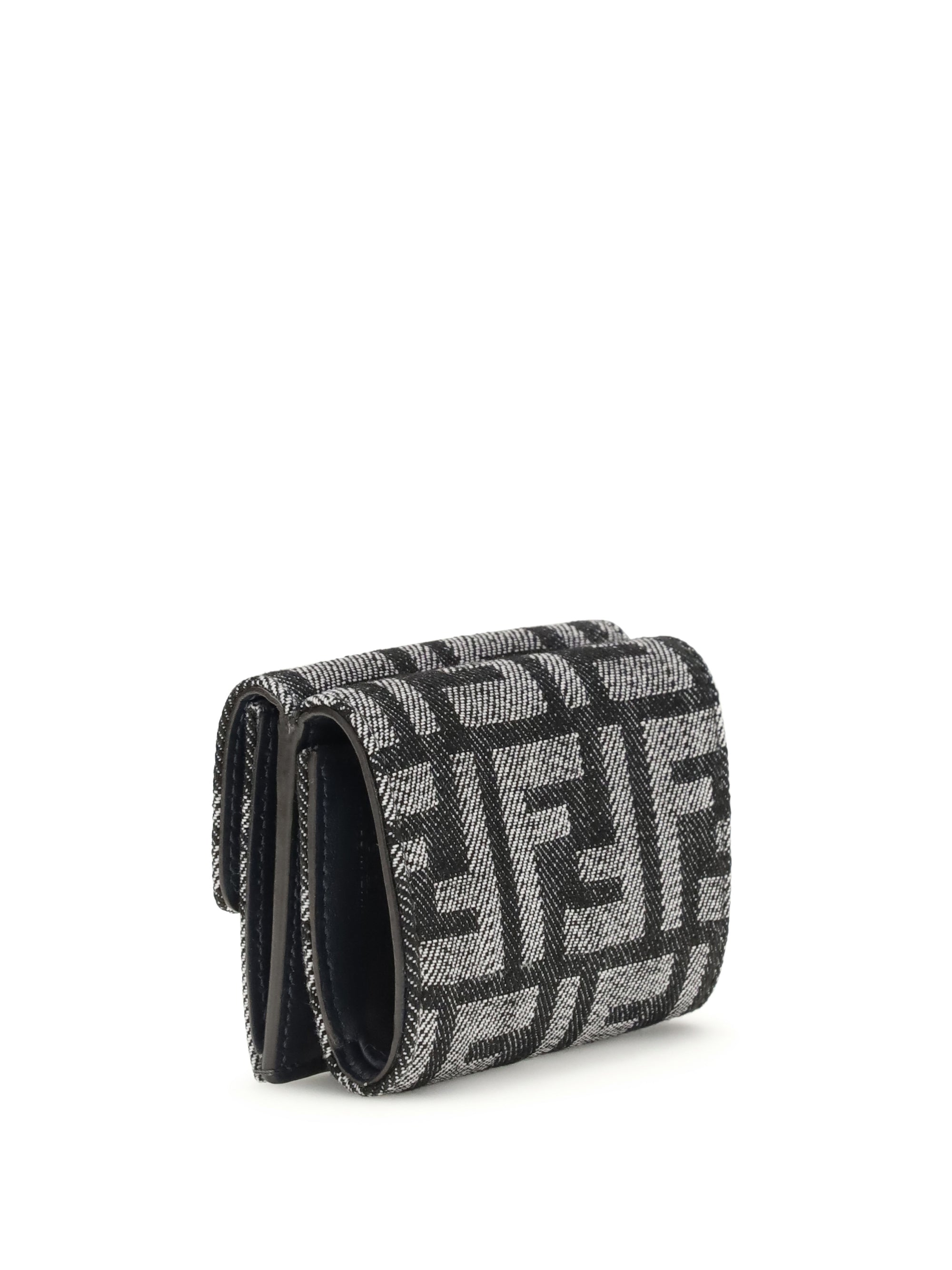FENDI OS micro baguette wallet in embroidered denim