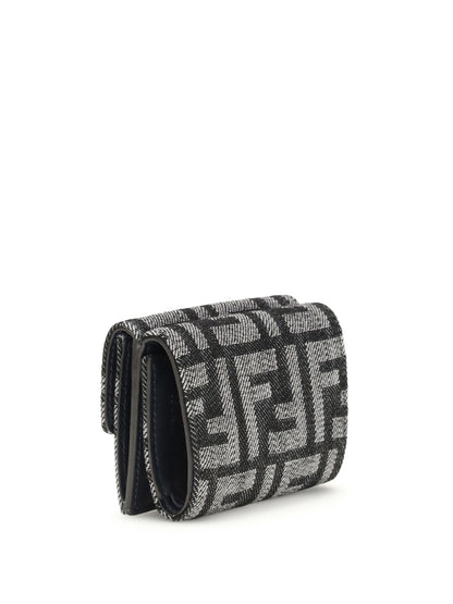 FENDI OS micro baguette wallet in embroidered denim