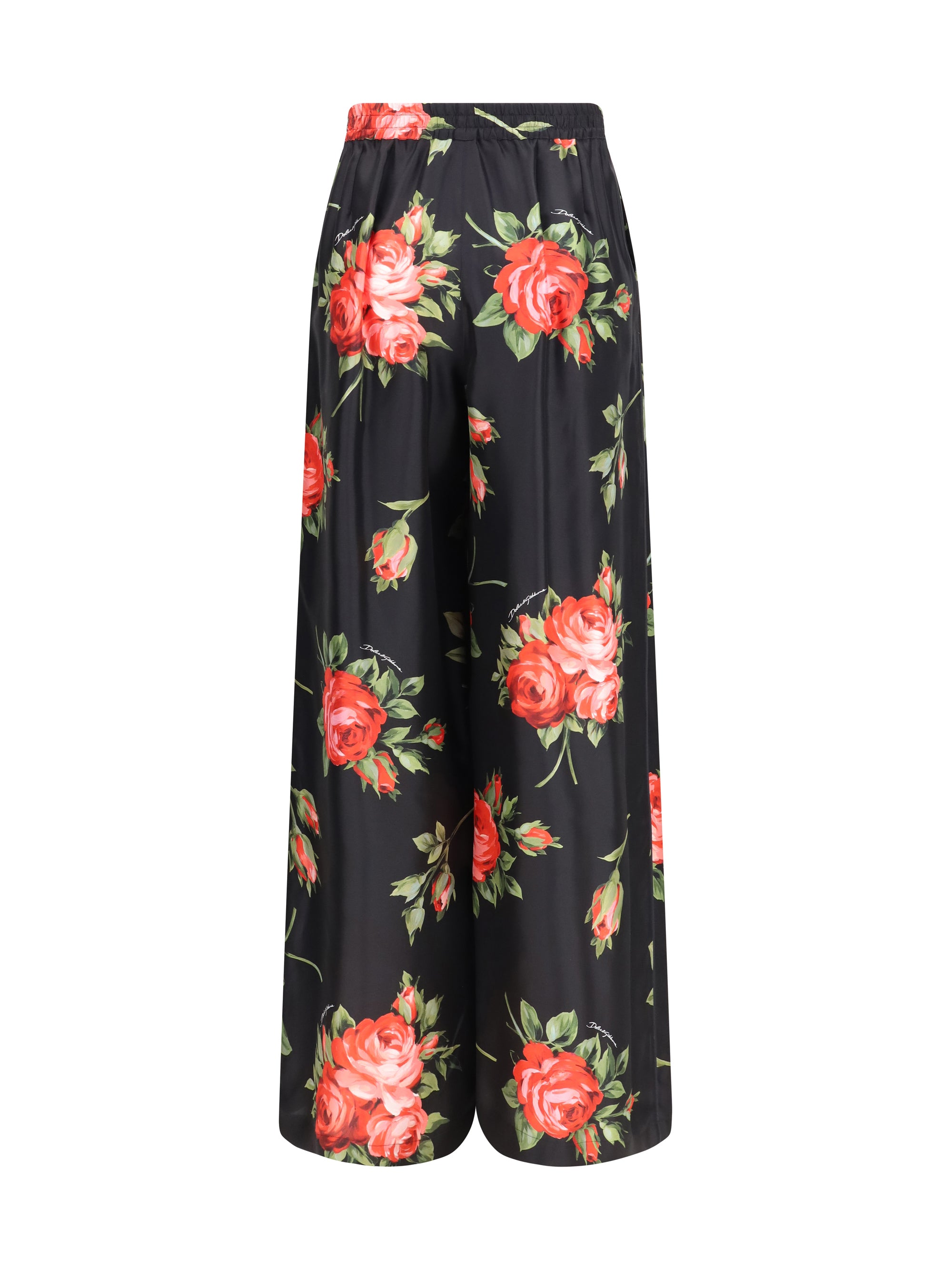 wide-leg pants with a rose bouquet print