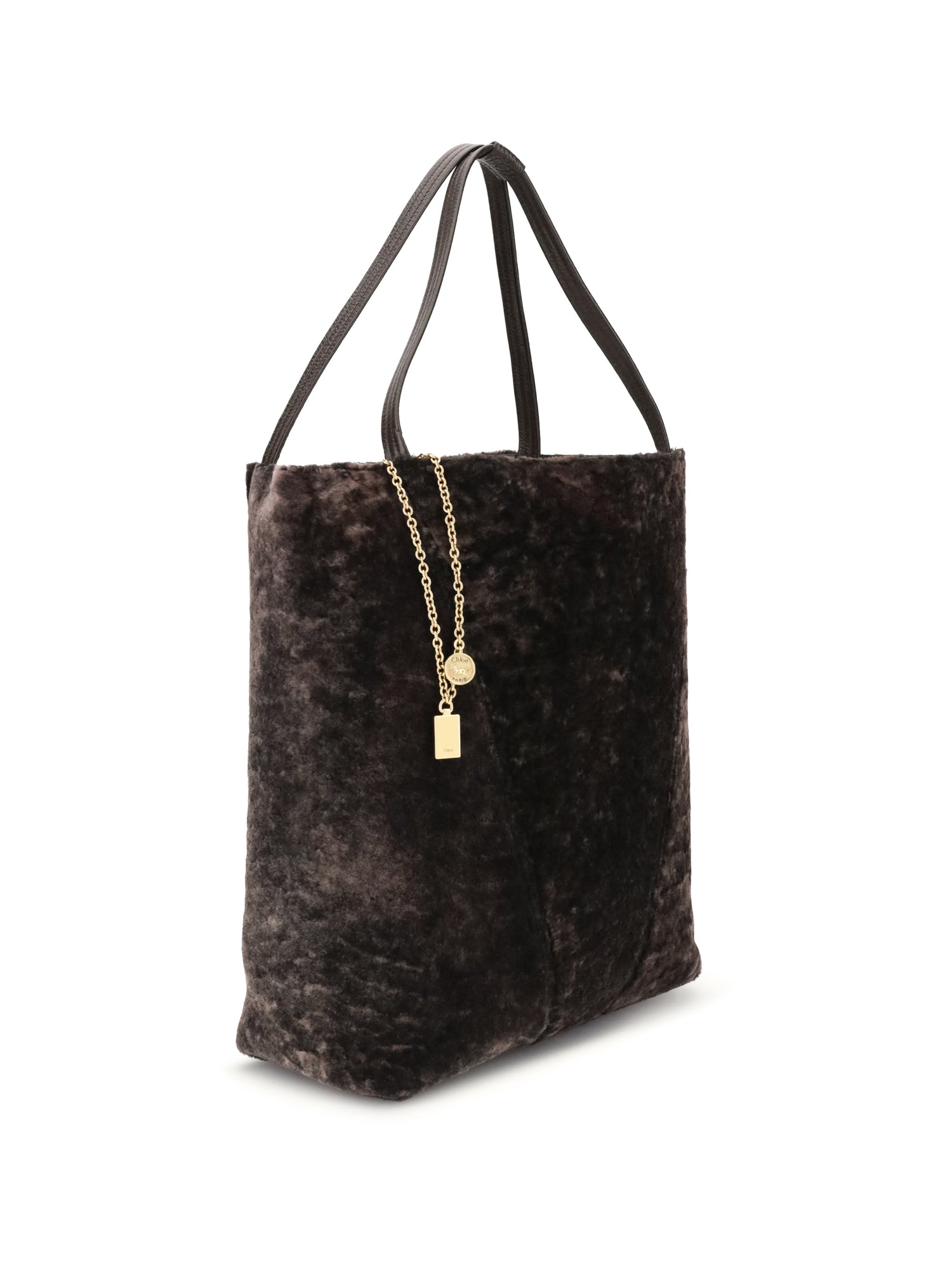 CHLOÉ OS large spin tote bag in soft shearling