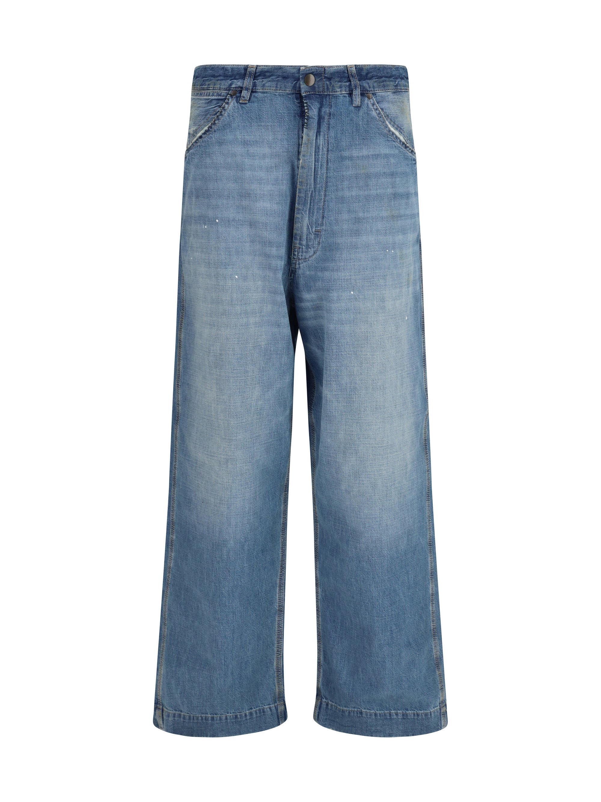 patchwork-detail wide leg jeans