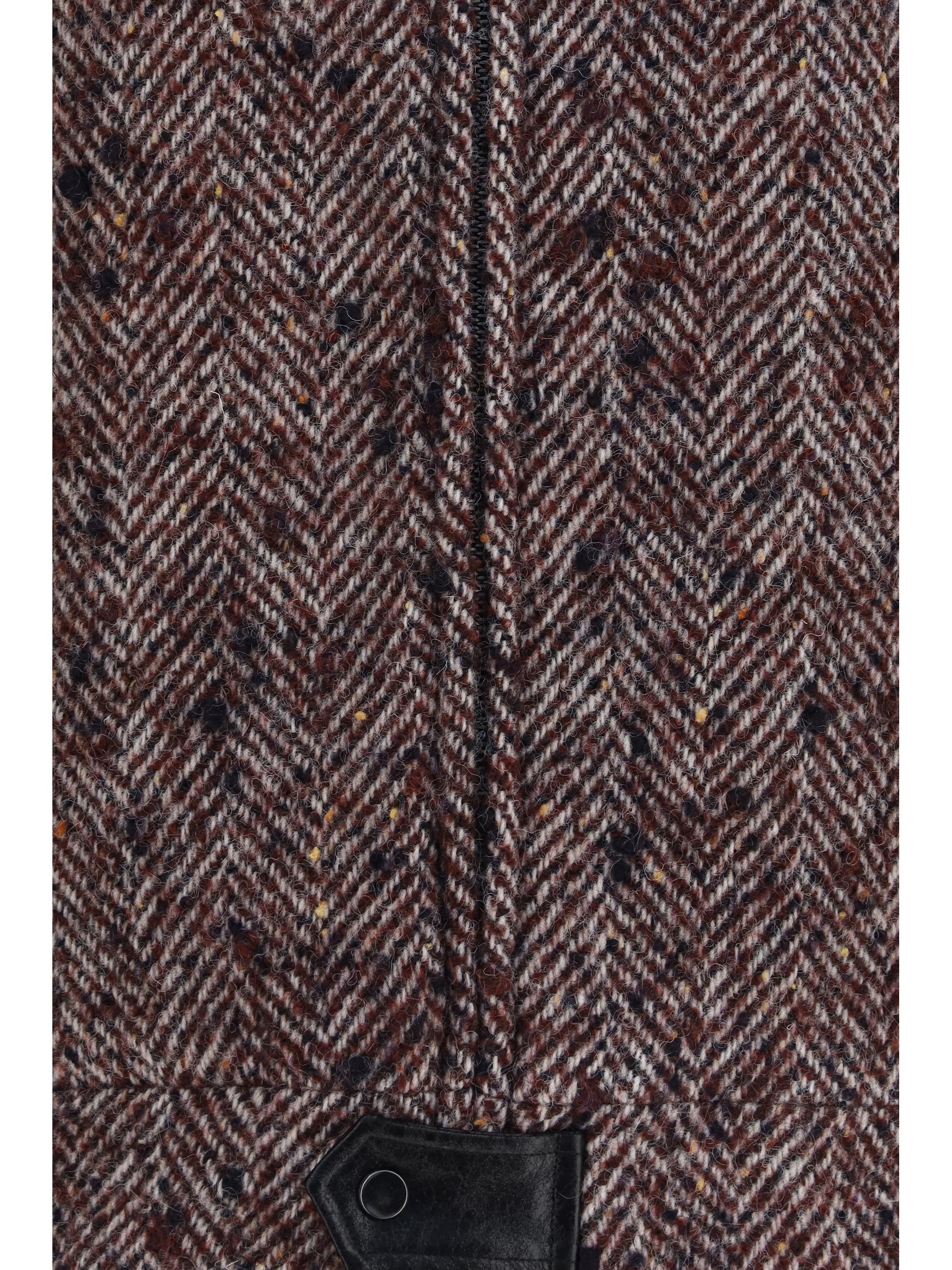 virgin wool blend jacket with leather sleeves