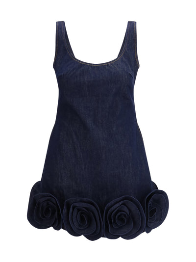denim 3d flower mini dress