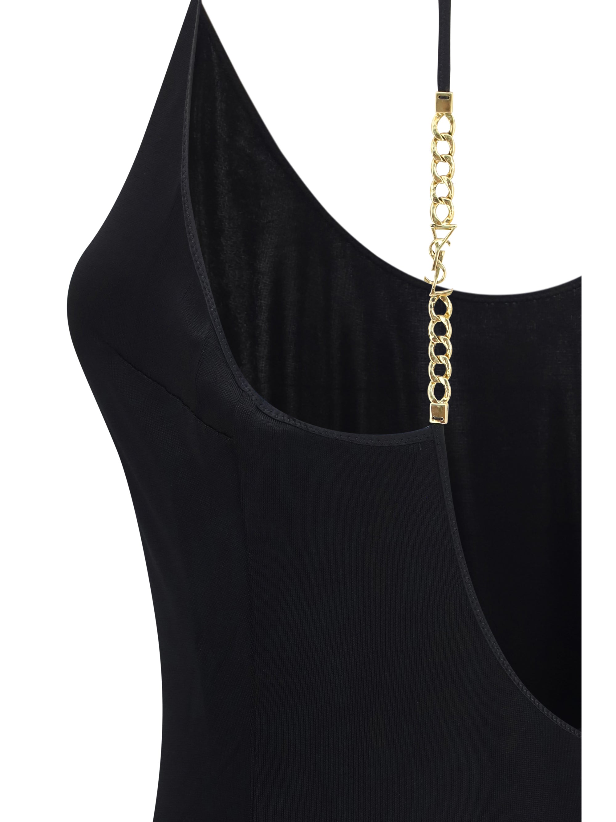 backless knit dress with cassandre chain