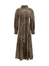 leopard-print long-sleeved dress with high neck