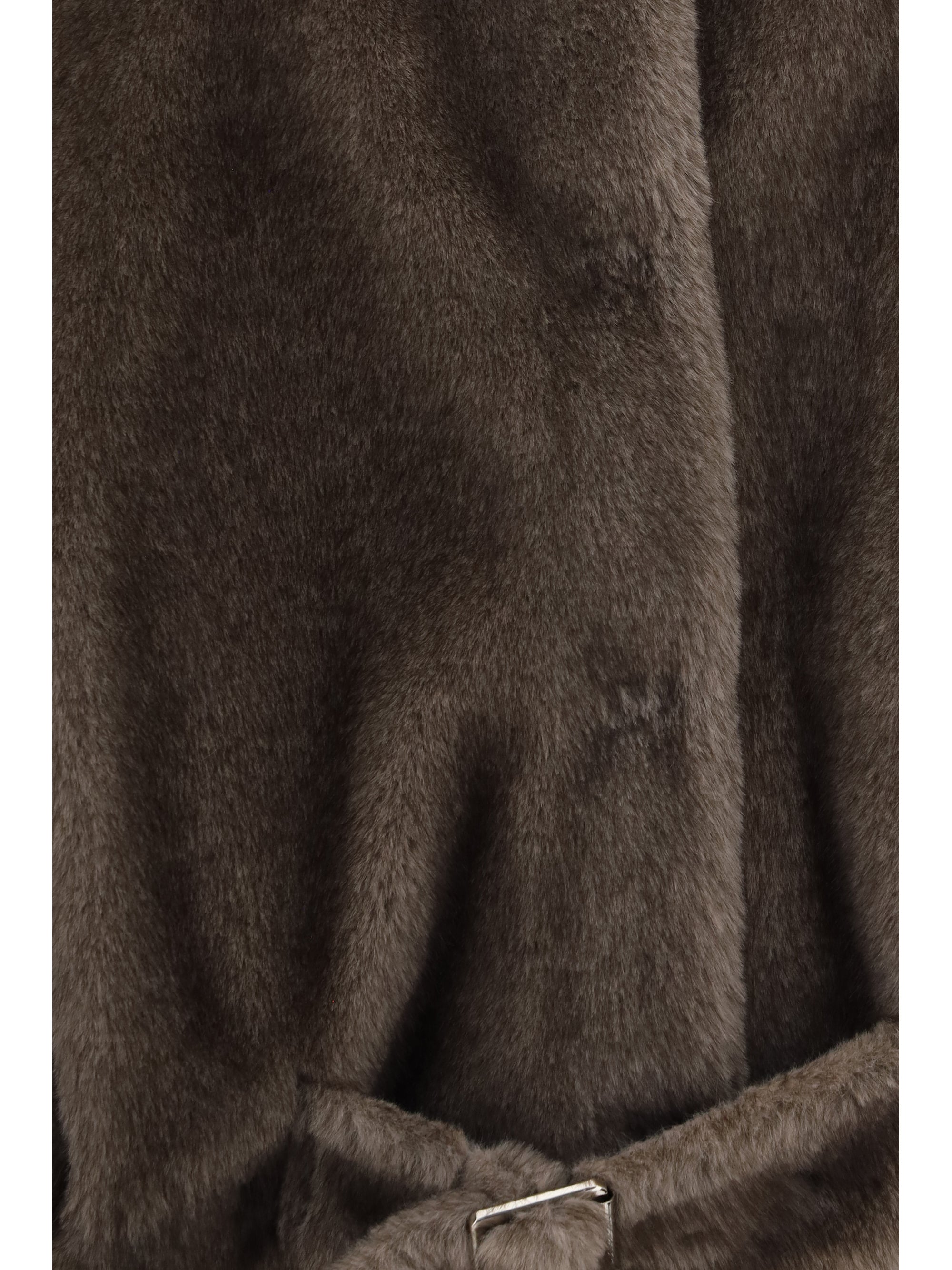 faux fur jacket with waist belt