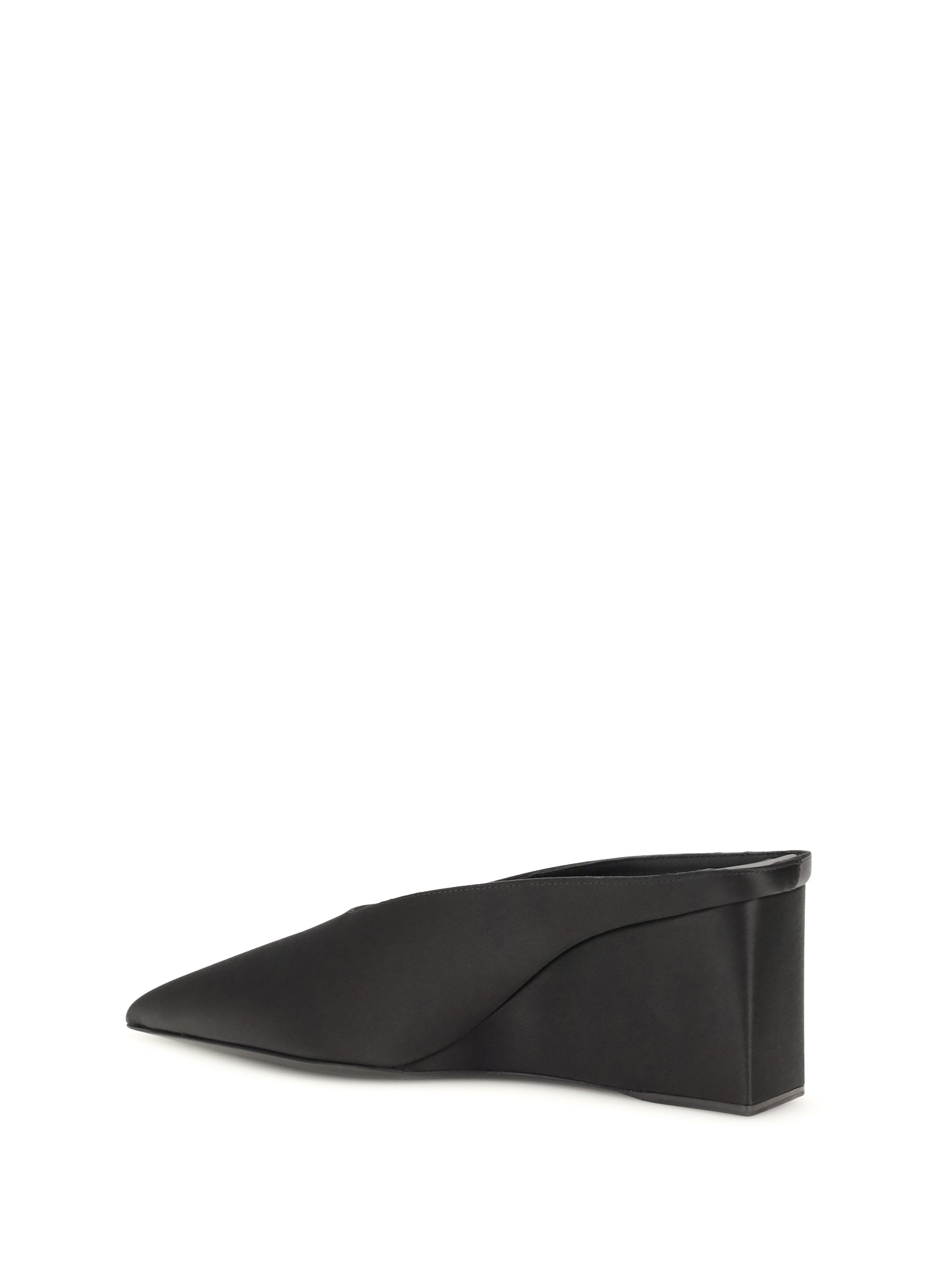 satin wedge mules