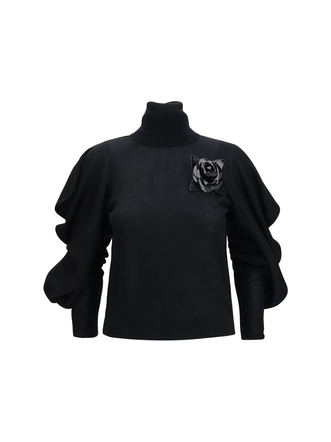 BLUMARINE M high-neck sweater with flower brooch