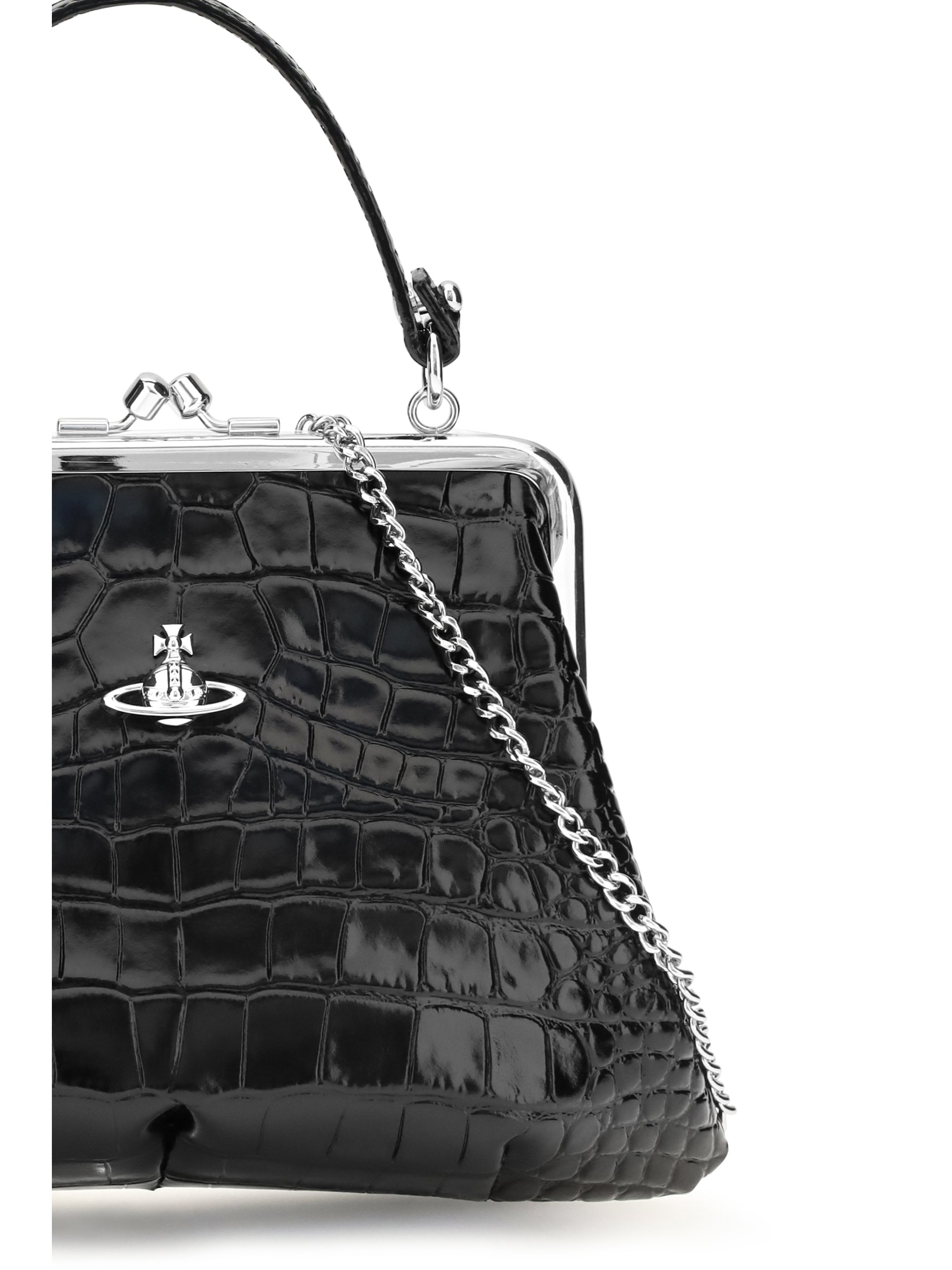 granny frame crocodile effect handbag