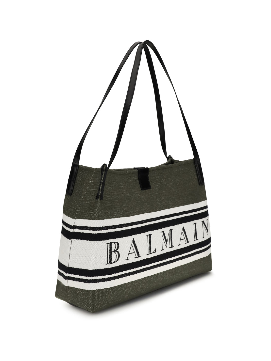 BALMAIN OS medium canvas and leather release tote
