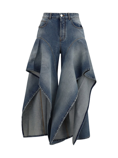 faded ruffled jeans