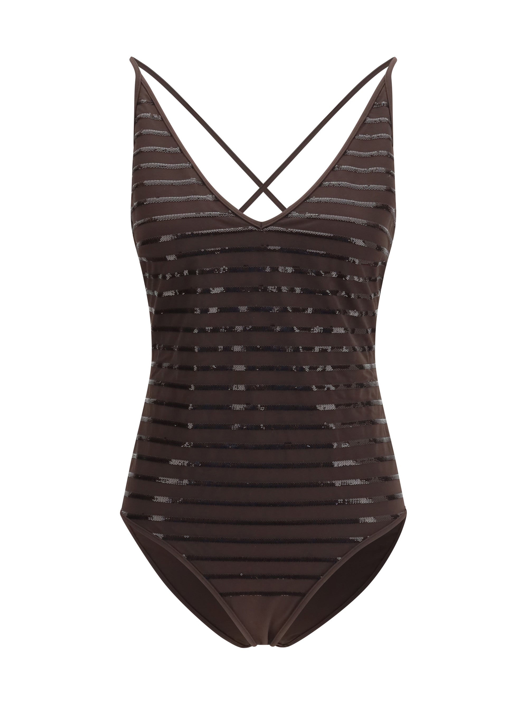 shimmering striped one-piece swimsuit