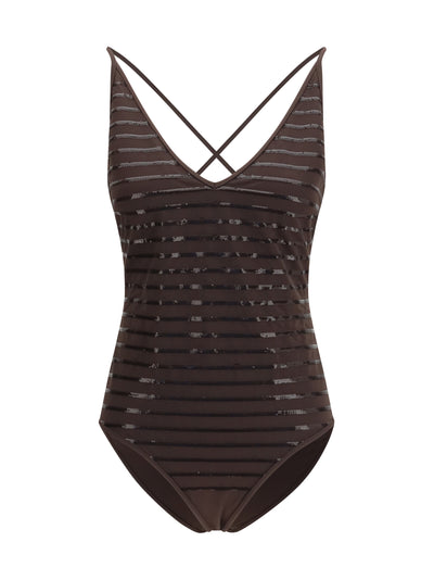 shimmering striped one-piece swimsuit