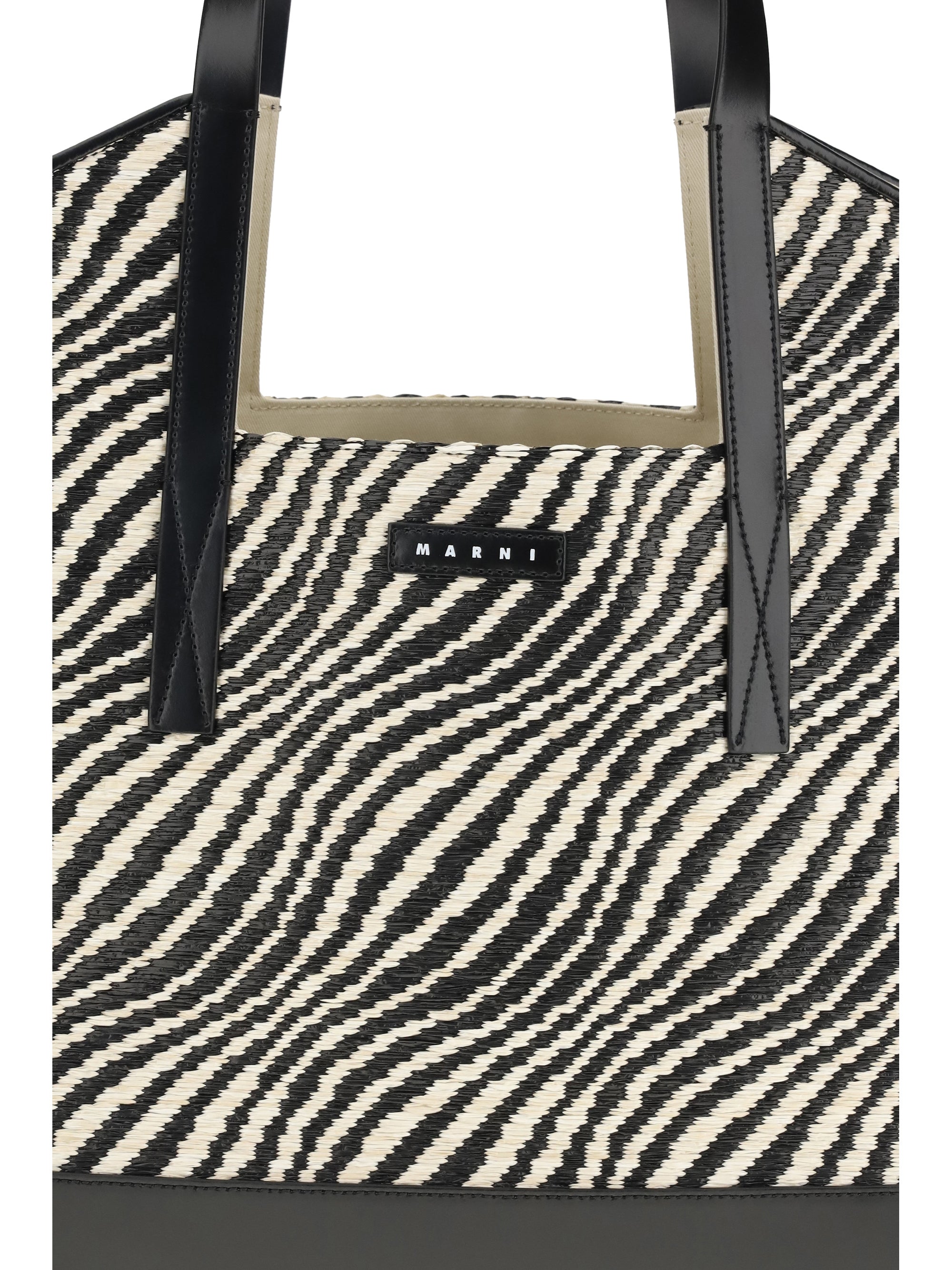 MARNI OS raffia effect fabric tote bag