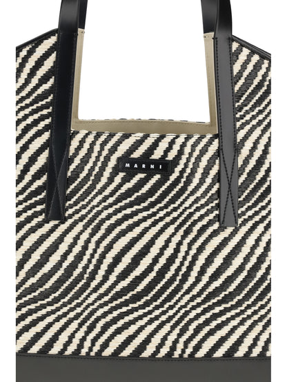 MARNI OS raffia effect fabric tote bag