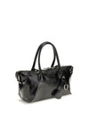 glossy leather handbag
