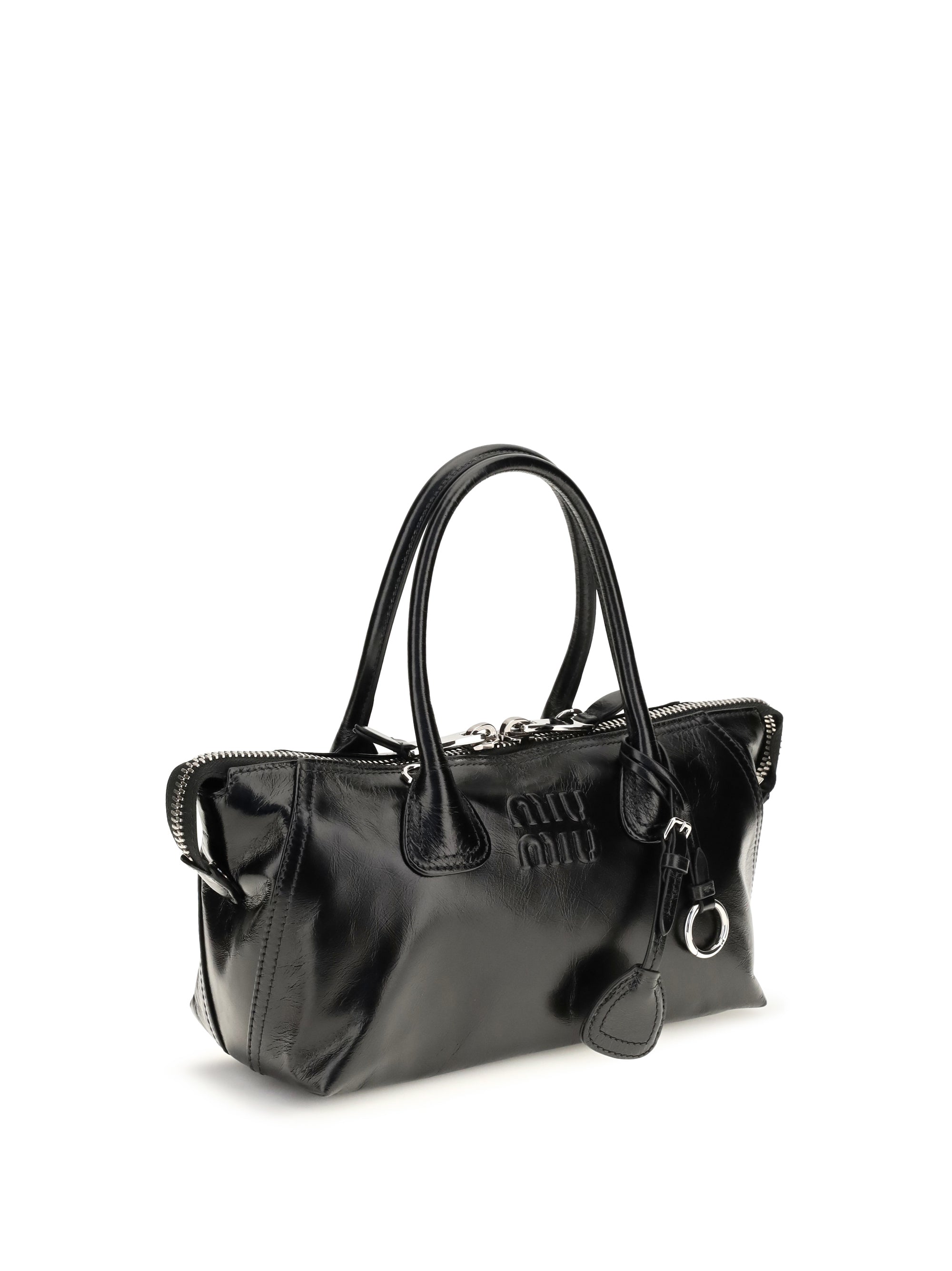 glossy leather handbag