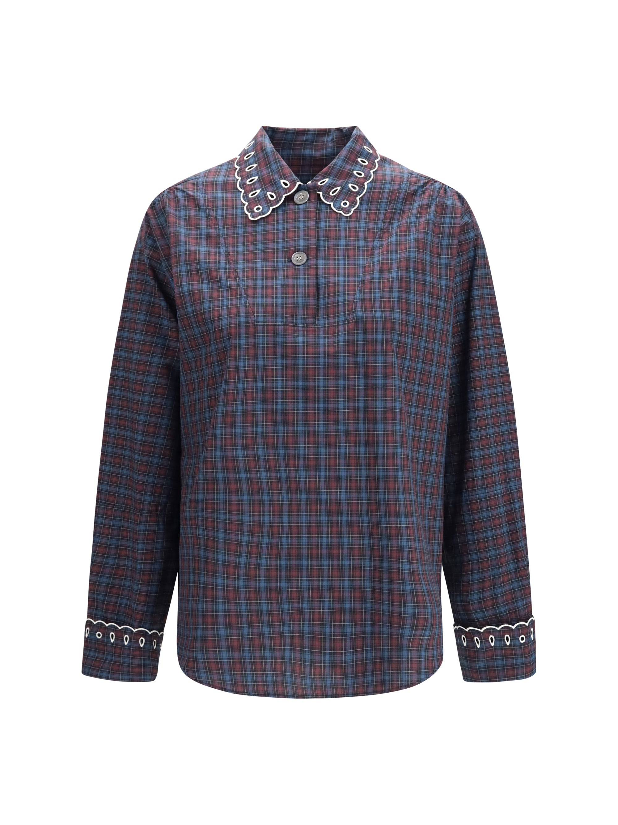 checked cotton shirt with embroidered details