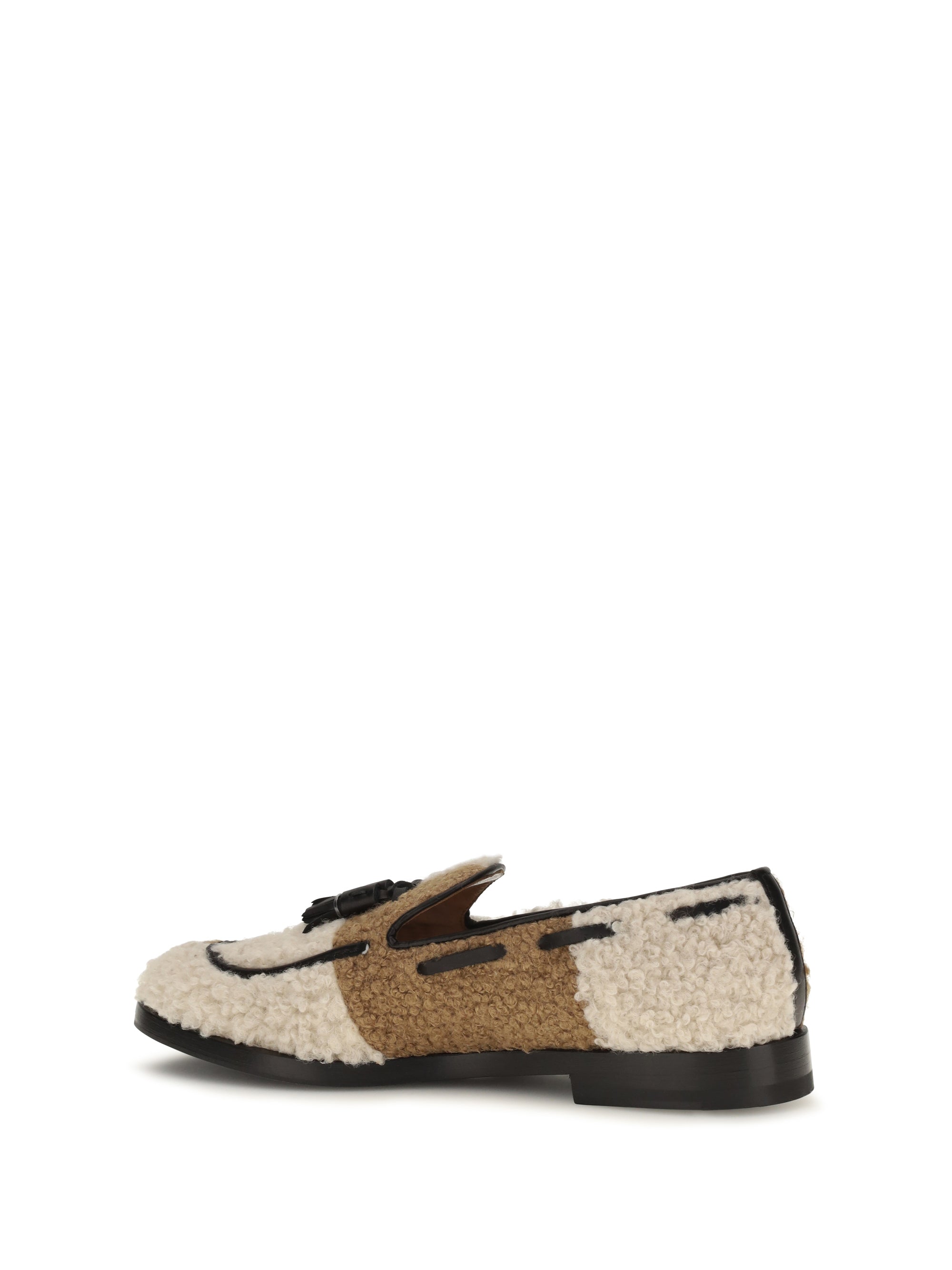 two-tone bouclé-effect loafers