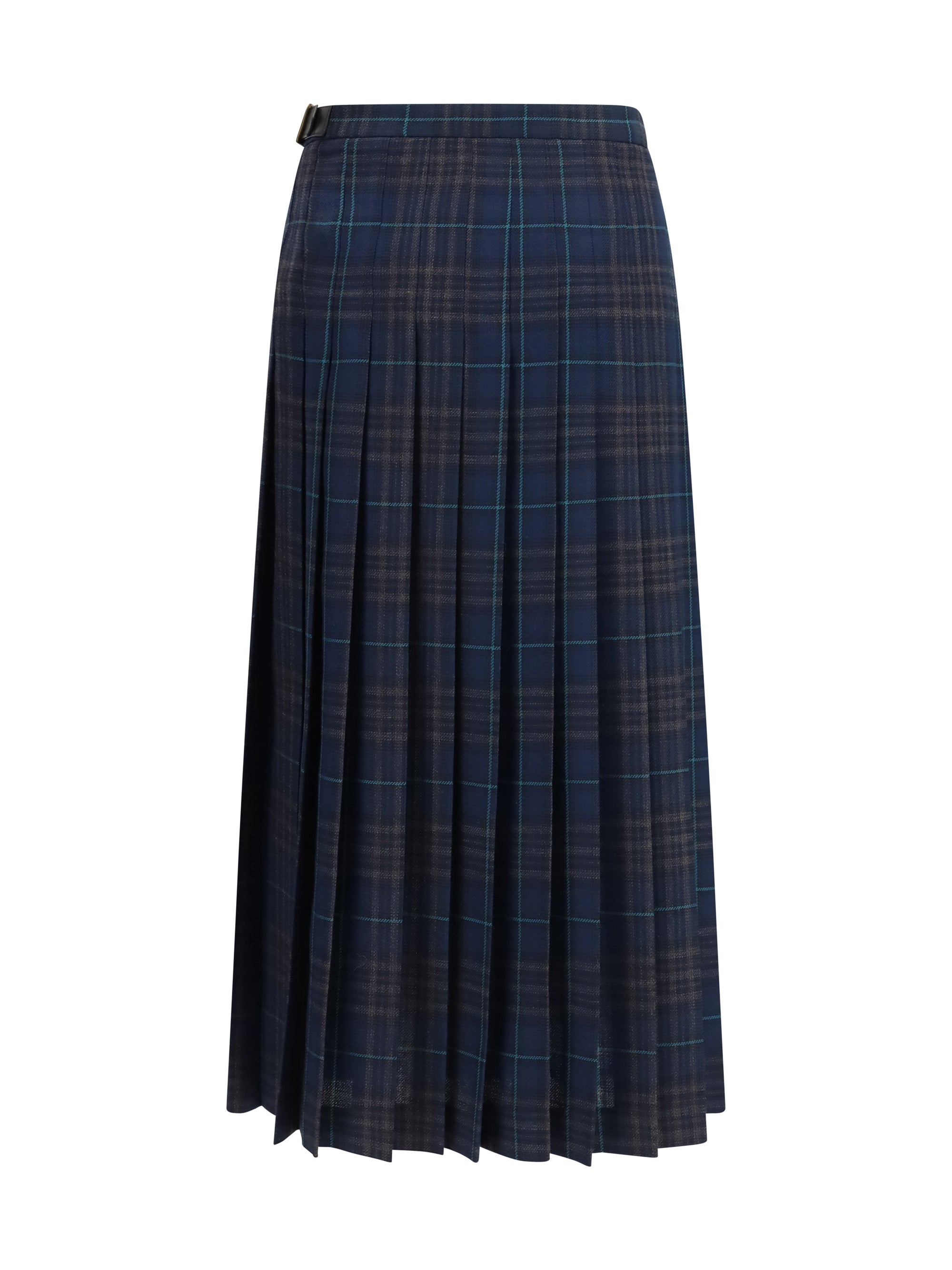 pleated check wool-blend skirt
