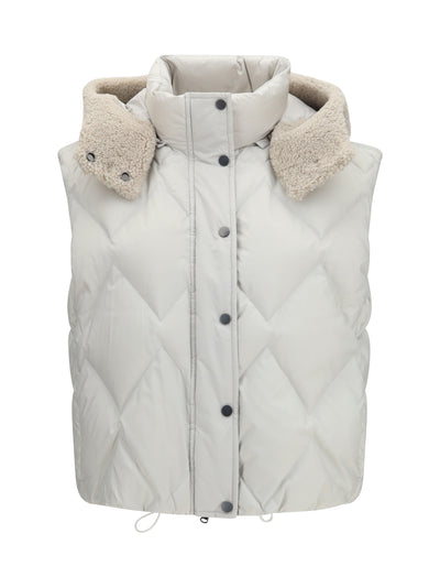 padded vest with shearling hood