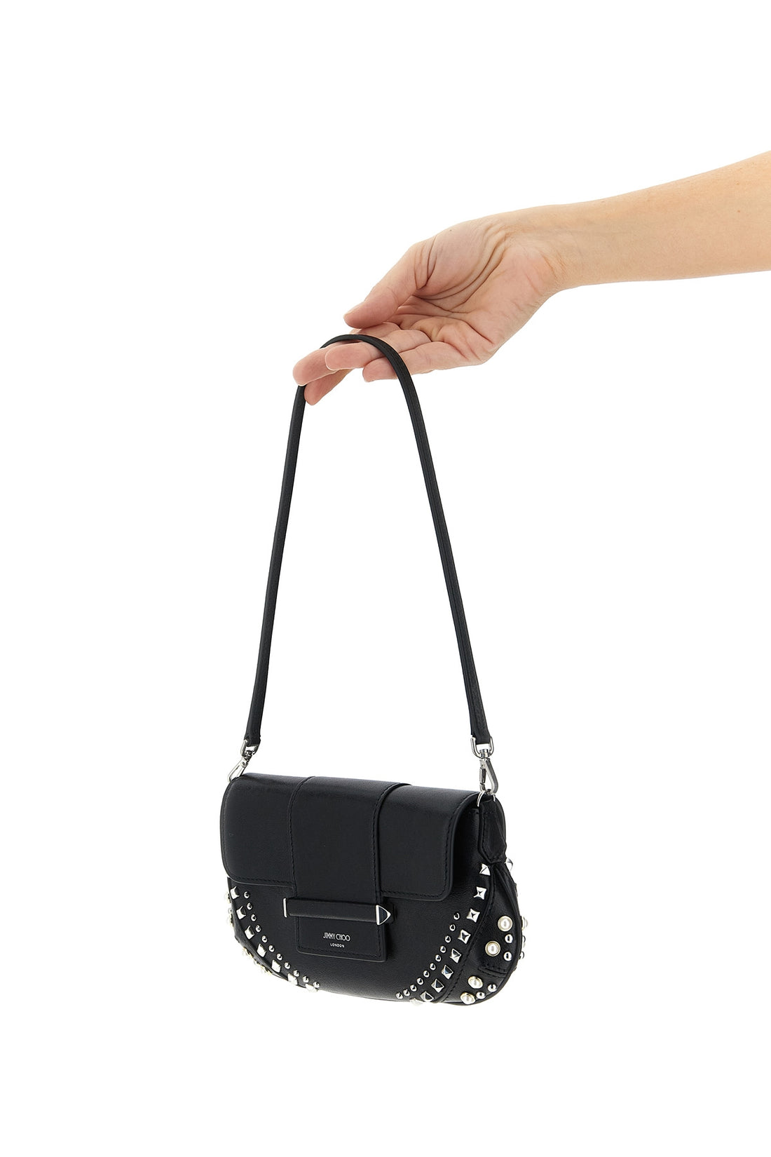 JIMMY CHOO OS bar wallet on chain in smooth biker leather