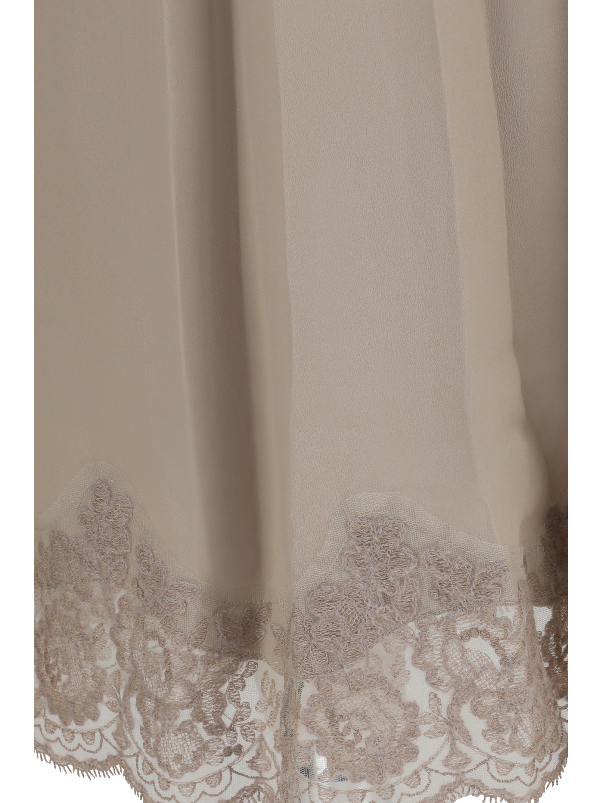 silk blend midi skirt with lace hem