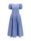 striped cotton dress with puff sleeves