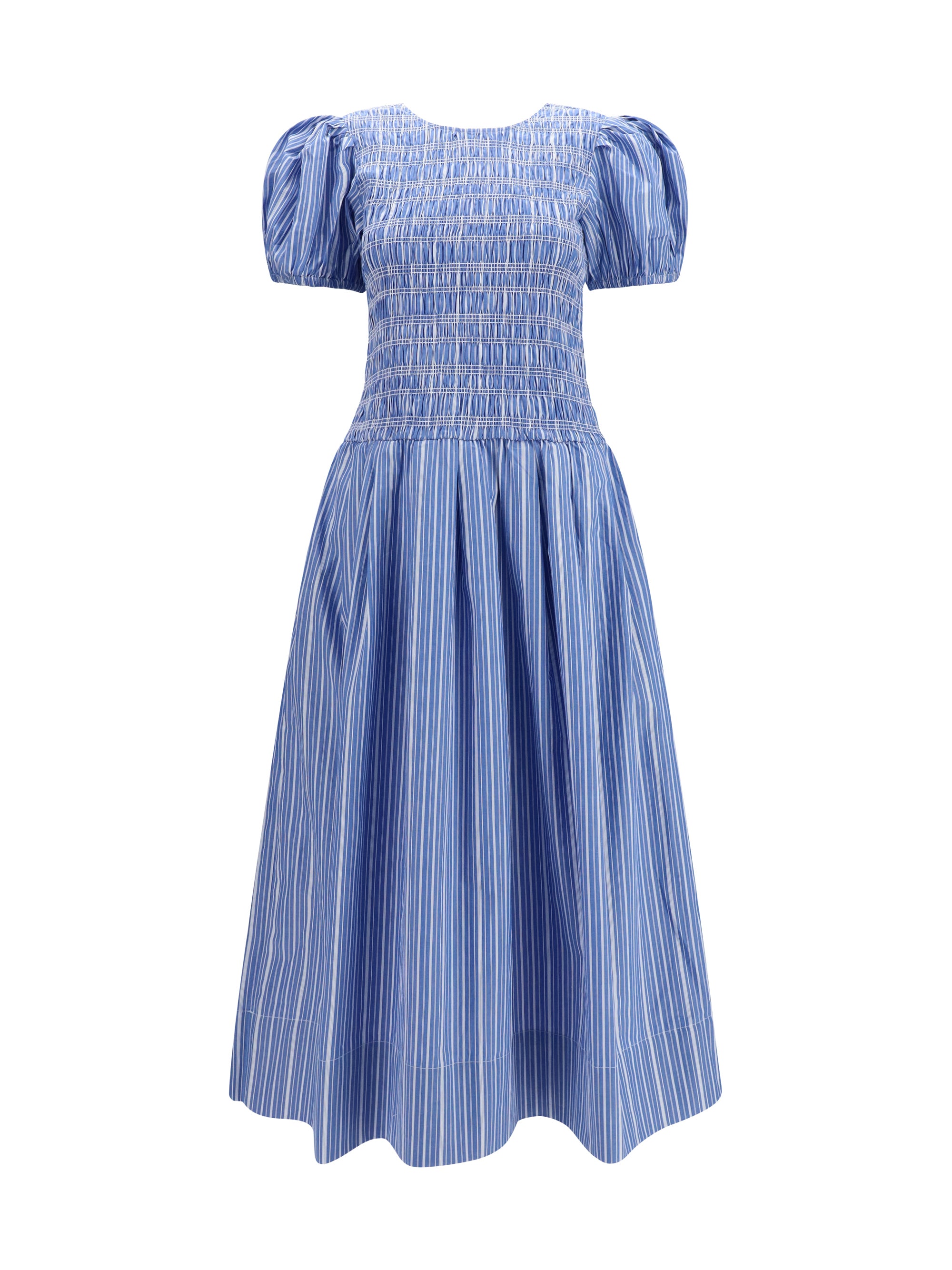 striped cotton dress with puff sleeves