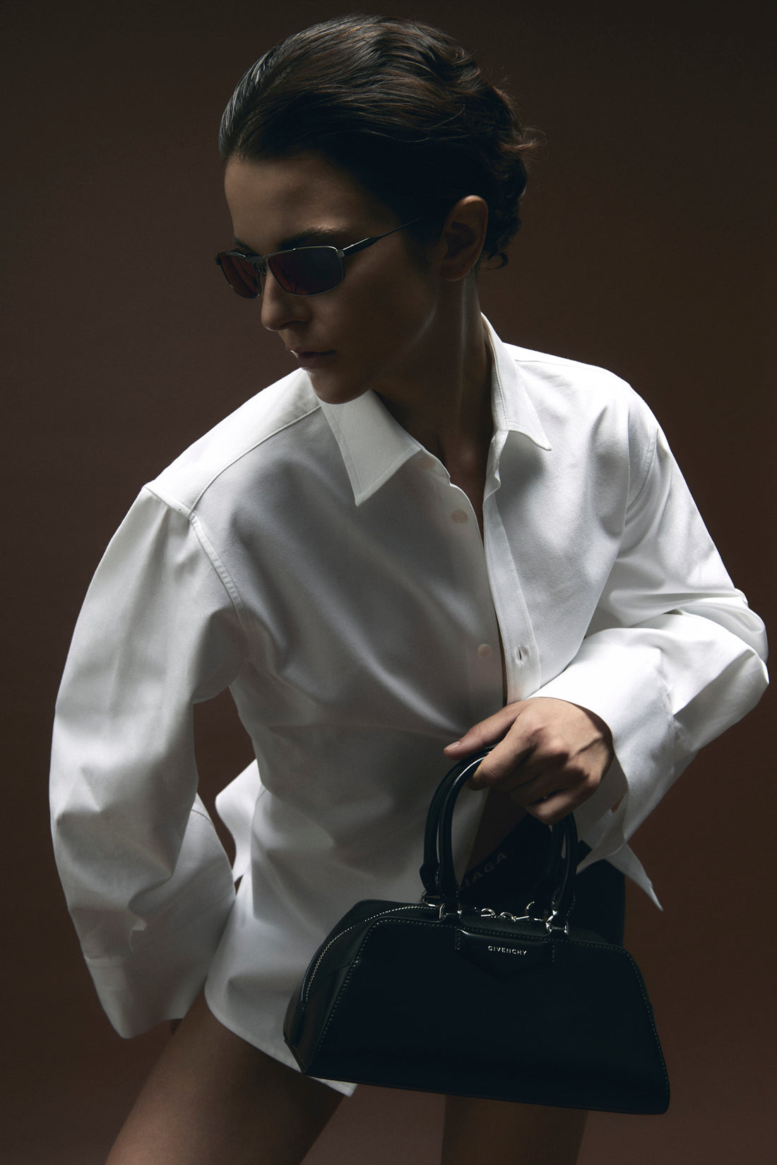 GIVENCHY OS small antigona east-west box leather and shiny antigona cube handbag in long