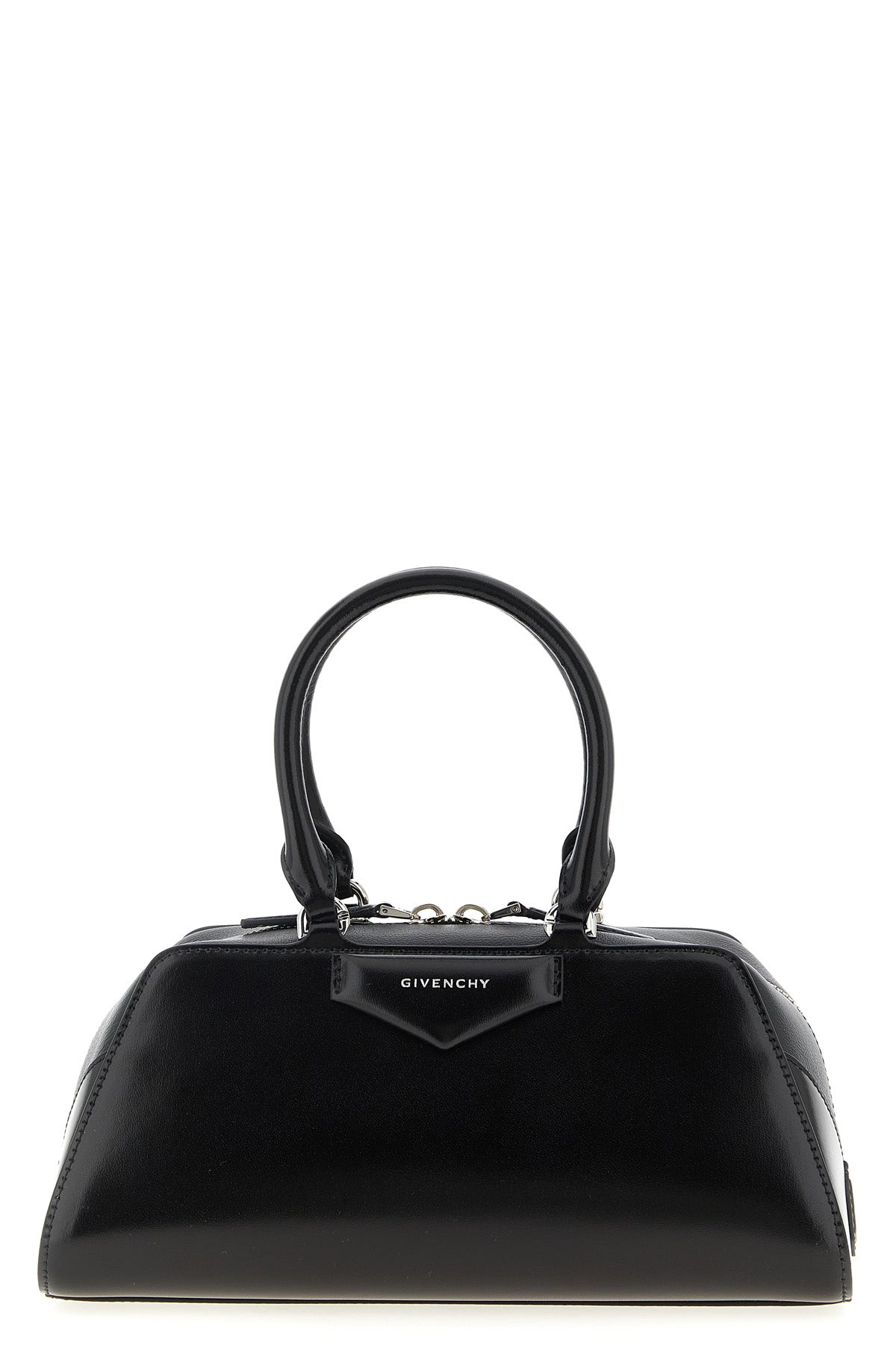 small antigona east-west box leather and shiny antigona cube handbag in long