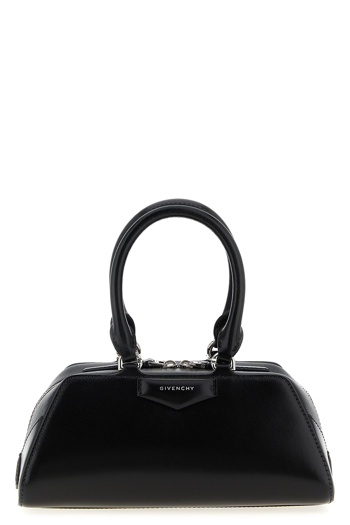 antigona east-west box leather mini handbag and shiny full-grained leather