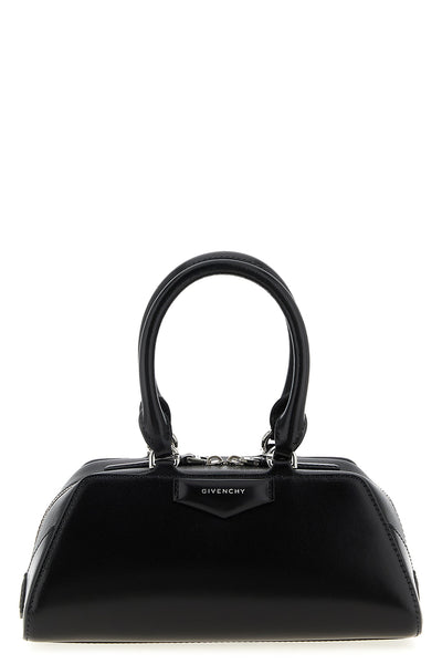 antigona east-west box leather mini handbag and shiny full-grained leather