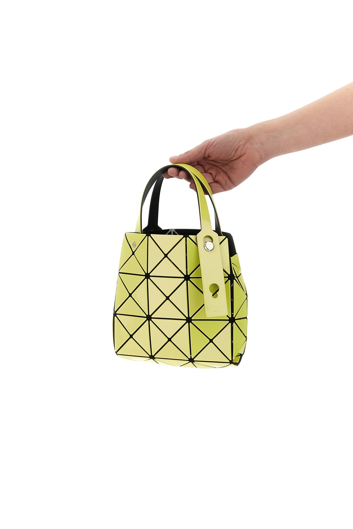 small carat handbag in mesh fabric and pearlescent pvc