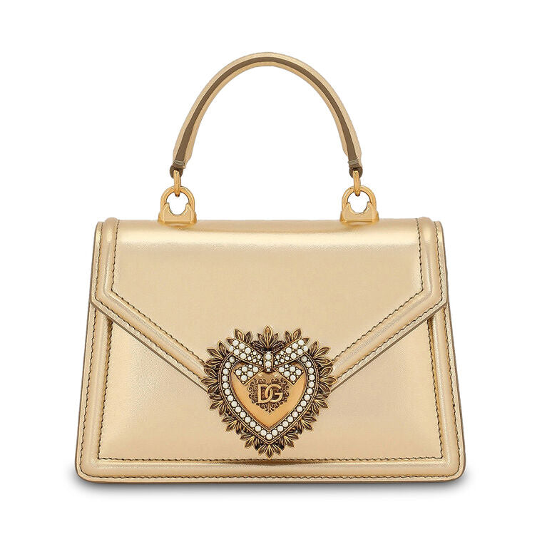 DOLCE & GABBANA Small Devotion Leather Top Handle Bag – Gold