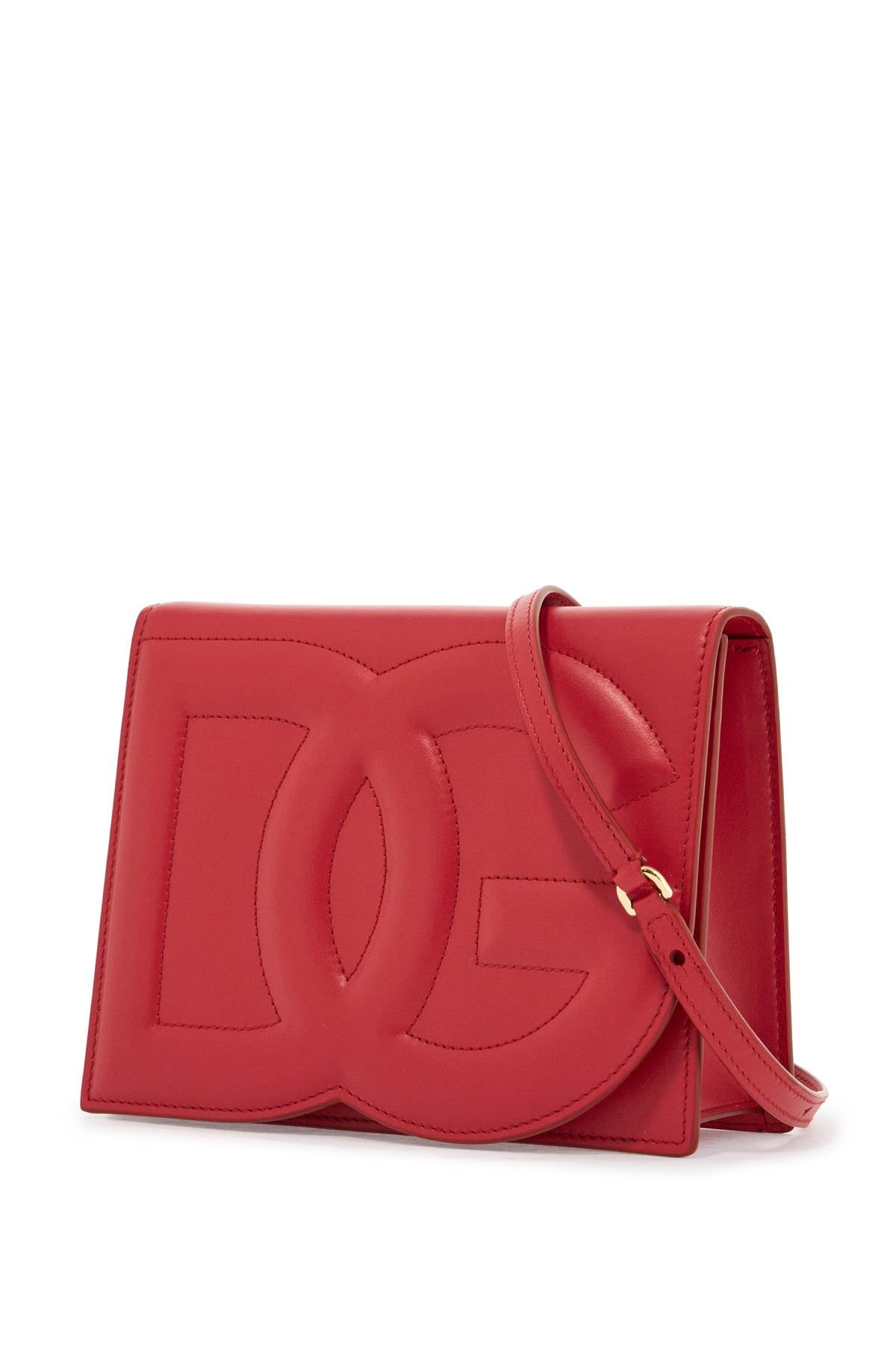 red calfskin shoulder bag with 3d logo