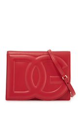 red calfskin shoulder bag with 3d logo