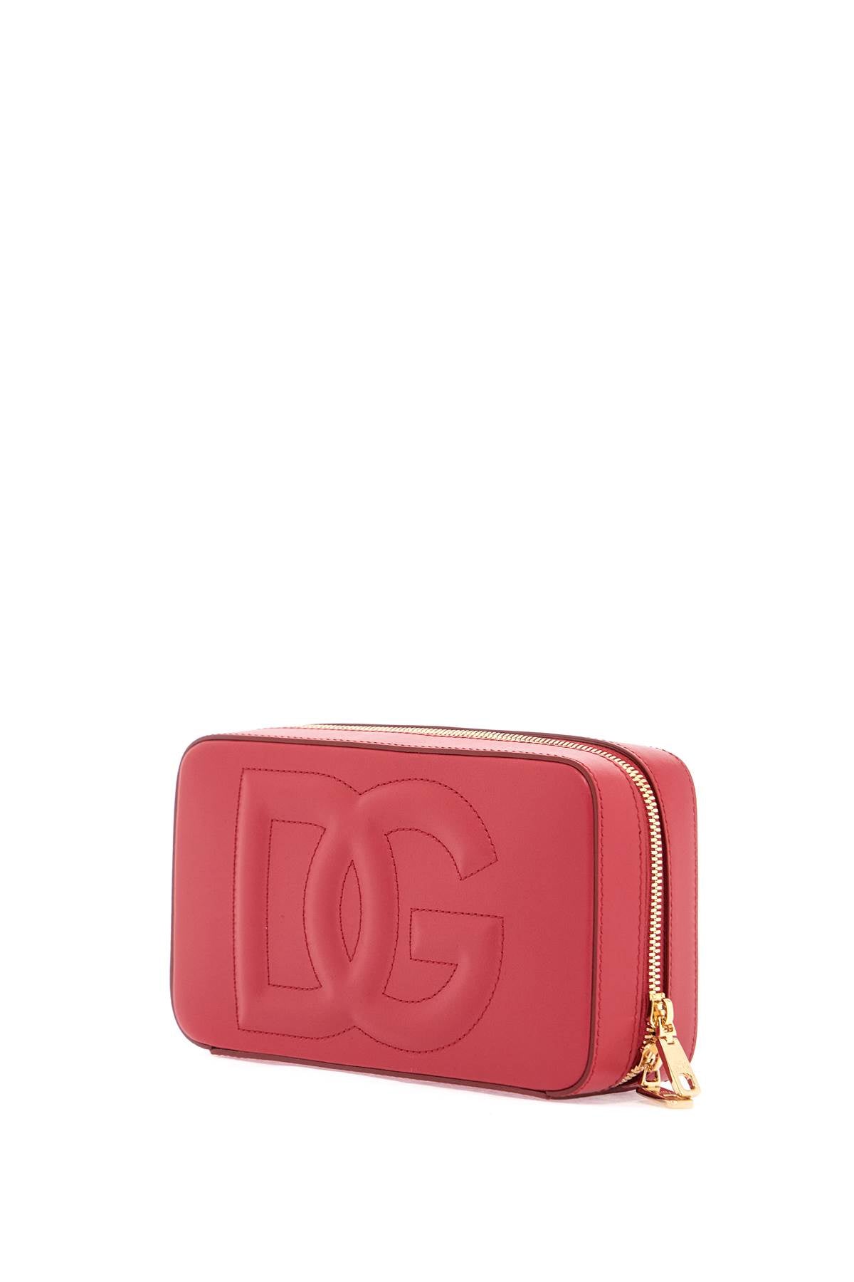 red calfskin shoulder bag with embossed logo