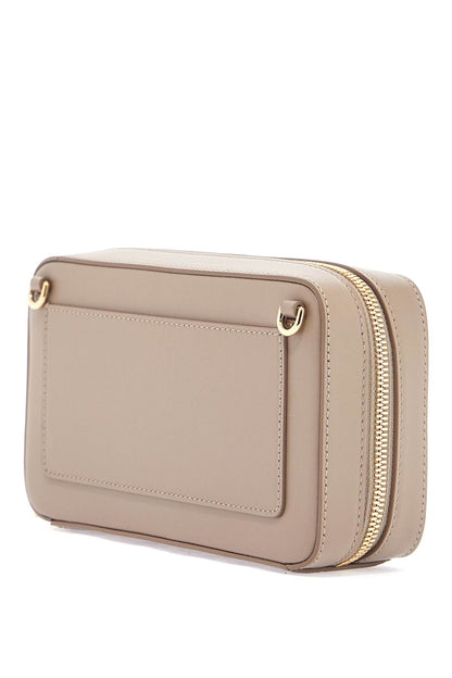 taupe leather shoulder bag with gold zip