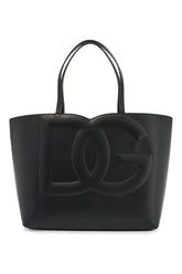 black calfskin shopping bag with embossed logo