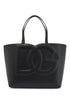 black calfskin shopping bag with embossed logo